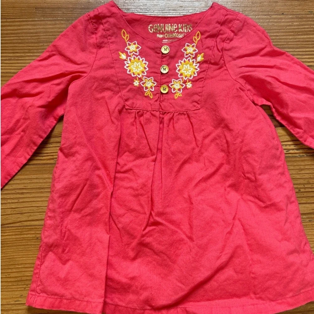 Genuine Kids OshKosh Tunic Top Kids Pink Floral‎ Embroidered Boho SIZE 18M